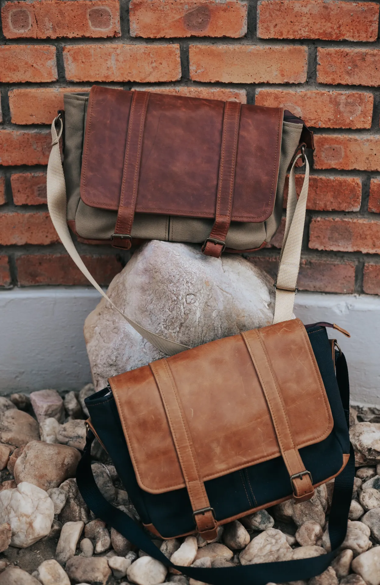 Leather and Canvas Messenger Bag